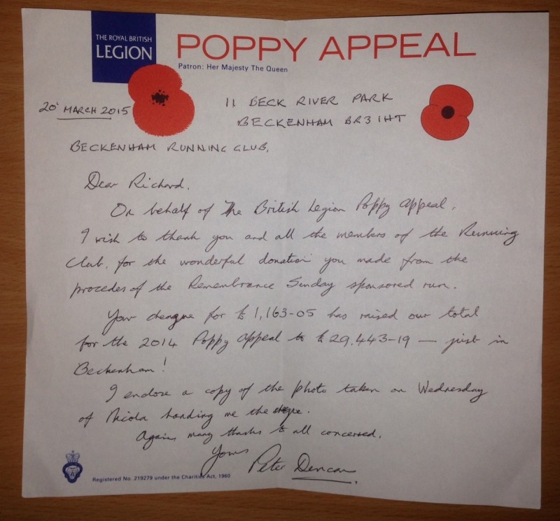 Letter from The Royal British Legion